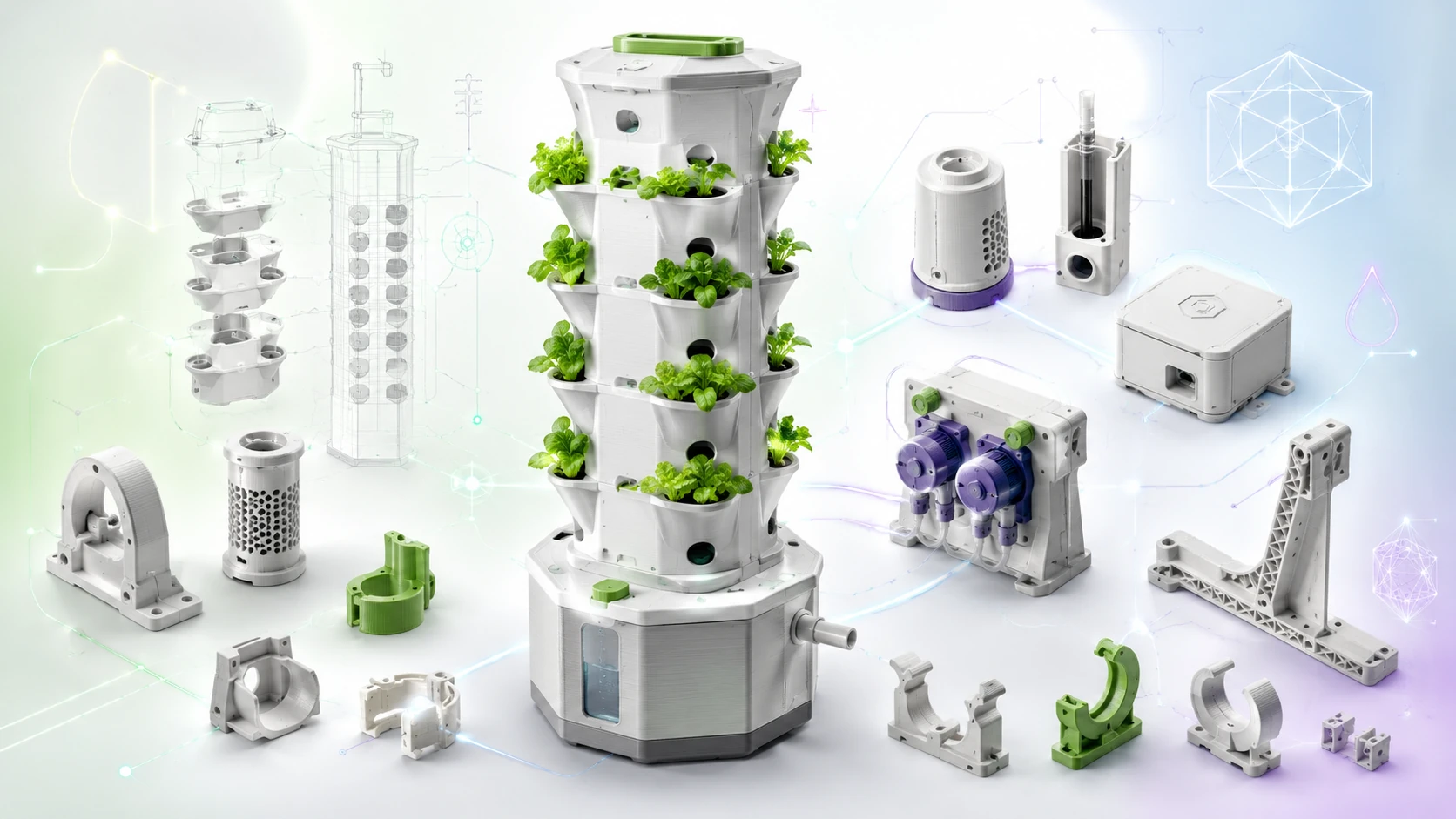 GEIA 3D printed sensor mounts, enclosures and hydroponic accessories