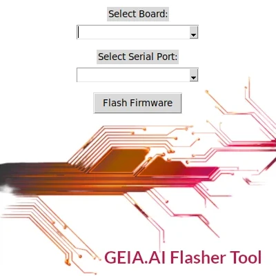 GEIA Firmware Tool with a board and serial port selected